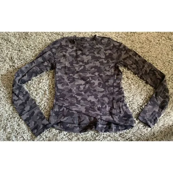 Lululemon Close to Crossing seamless gray Camo Jacquard long sleeve SHIRT TOP sz - Picture 2 of 7